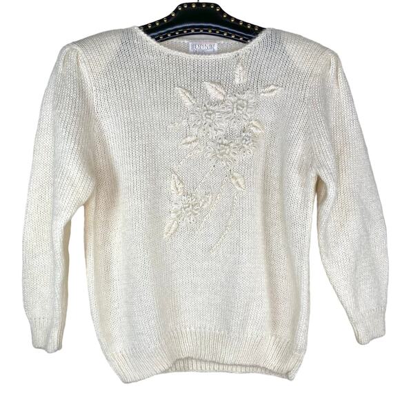 Lindsey Blake Petites Wool Sweater Embroidered Floral Beaded Small - Picture 1 of 9